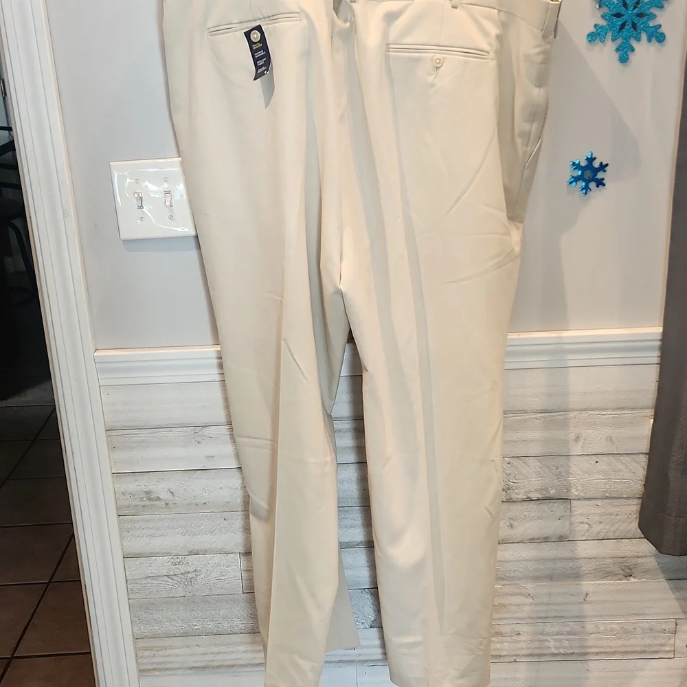 NWT Stafford Travel Suit Separate Big & Tall Fit Men's Cream Dress Pants 56 X 32 - Picture 5 of 10